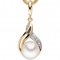 Anhänger 585 Gelbgold 1 Süßwasser Perle 1 Diamant Brillant Perlenanhänger