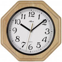 Wanduhr Quarz analog achteckig Holz Erle