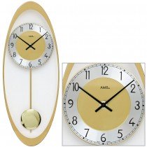 Wanduhr Quarz mit Pendel golden oval Pendeluhr mit Glas und Aluminium