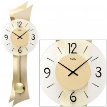 Wanduhr Quarz mit Pendel Pendeluhr mit Messing-Applikationen und Glas