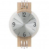 Wanduhr Quarz analog silbern Holz Sonoma Optik mit Aluminium und Glas