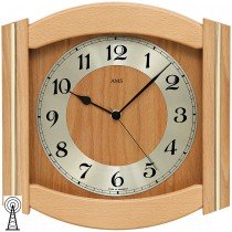 Funkwanduhr analog Holz Buche massiv messingfarben