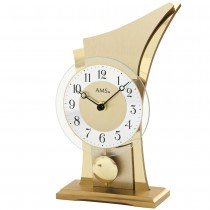 Tischuhr Quarz mit Pendel golden modern geschwungen mit Glas
