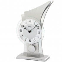 Tischuhr Quarz mit Pendel golden modern geschwungen mit Glas Aluminium