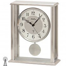 Tischuhr Funk mit Pendel silbern modern mit Glas Pendeluhr
