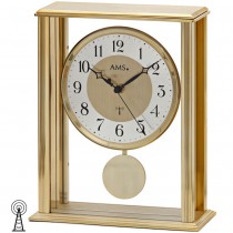 Tischuhr Funk mit Pendel messing farben mit Glas Pendeluhr