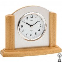 Tischuhr Funk analog modern Holz Buche mit Aluminium