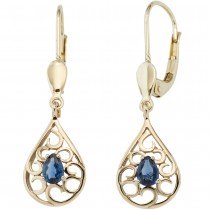 Boutons Tropfen 585 Gelbgold 2 Safire blau Ohrringe Ohrhänger Goldohrringe