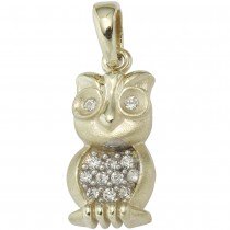Anhänger Eule 333 Gelbgold mattiert mit Zirkonia Goldanhänger