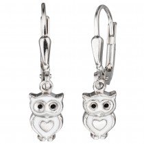 Boutons Eule 925 Sterling Silber rhodiniert mit weiß schwarzer Lackeinlage