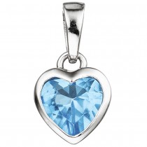 Kinder Anhänger Herz 925 Sterling Silber 1 Kristall blau hellblau Kinderanhänger