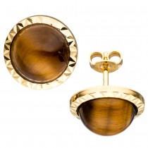 Ohrstecker rund 585 Gelbgold 2 Tigeraugen braun Ohrringe Goldohrringe