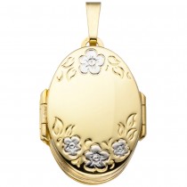 Medaillon oval mit Blumen Muster 333 Gelbgold zum Öffnen für 6 Fotos