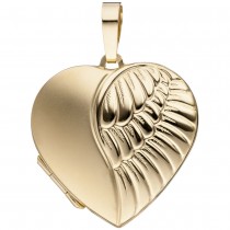 Medaillon Herz für 2 Fotos 333 Gelbgold matt Anhänger zum Öffnen