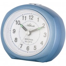 Wecker Quarz analog blau leise ohne Ticken mit Licht Snooze silber