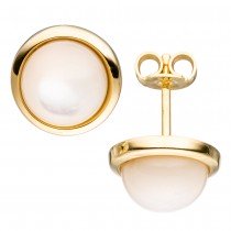 Ohrstecker rund 585 Gelbgold 2 Perlmutt-Steine Ohrringe Goldohrringe