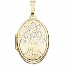 Medaillon oval Baum 585 Gelbgold bicolor zum Öffnen für 2 Fotos