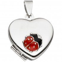 Kinder Medaillon Herz mit Marienkäfer 925 Sterling Silber zum Öffnen für 2 Fotos