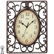 Funkwanduhr braun eckig antik vintage retro Thermometer