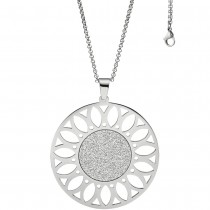 Collier Kette mit Anhänger rund Edelstahl mit Glitzer-Effekt 80cm verkürzbar