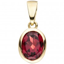 Anhänger oval 333 Gelbgold 1 Granat rot Granatanhänger