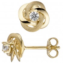 Ohrstecker verschlungen 333 Gelbgold matt mattiert 2 Zirkonia Ohrringe