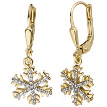 Ohrhänger Schneeflocke 333 Gelbgold mit Zirkonia Ohrringe Ohrhänger
