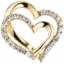 Anhänger Herzen 333 Gelbgold bicolor mit Zirkonia Goldanhänger Goldherz