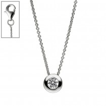 Collier Kette mit Anhänger rund 925 Sterling Silber 1 Zirkonia 42cm Silberkette