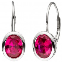 Boutons oval 925 Sterling Silber 2 Zirkonia rot
