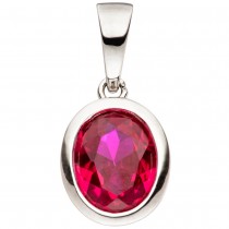 Anhänger oval 925 Sterling Silber 1 Zirkonia rot Silberanhänger