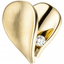 Anhänger Herz 585 Gelbgold teilmatt 1 Diamant Brillant Herzanhänger