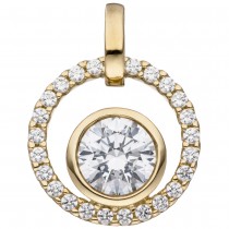 Anhänger rund 333 Gelbgold 25 Zirkonia Goldanhänger