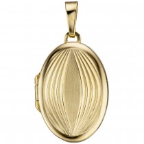 Medaillon oval für 2 Fotos 585 Gelbgold matt Anhänger zum Öffnen