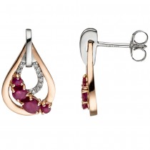 Ohrstecker Tropfen 585 Gold bicolor 8 Rubine rot 18 Diamanten Brillanten