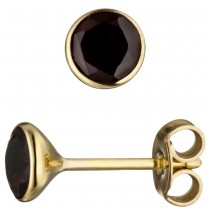 Ohrstecker rund 585 Gelbgold 2 Granate rot Ohrringe Granatohrringe