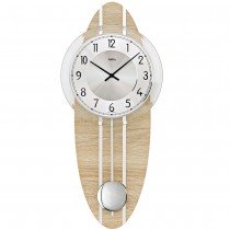 Wanduhr Quarz mit Pendel oval Holz Sonoma Optik mit Aluminium und Glas