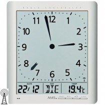 Wanduhr Tischuhr Funk digital silbern Datum Thermometer Weckfunktion