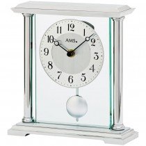 Tischuhr Quarz mit Pendel silbern Metall matt mattiert mit Glas