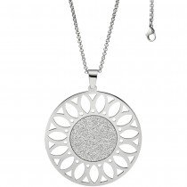Collier Kette mit Anhänger rund Edelstahl mit Glitzer-Effekt 80cm verkürzbar