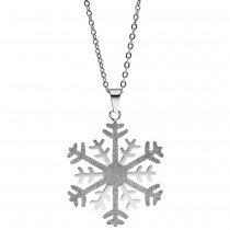 Collier Kette mit Anhänger Schneeflocke Edelstahl bicolor Glitzer-Effekt 42cm