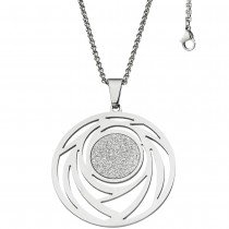 Collier Kette mit Anhänger rund Edelstahl mit Glitzer-Effekt 80cm verkürzbar