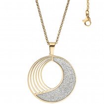 Collier Kette mit Anhänger rund Edelstahl gold farben mit Glitzer-Effekt 80cm