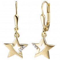 Ohrhänger Stern 333 Gelbgold mattiert 4 Zirkonia Ohrringe Goldohrringe