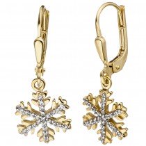 Ohrhänger Schneeflocke 333 Gelbgold mit Zirkonia Ohrringe Ohrhänger