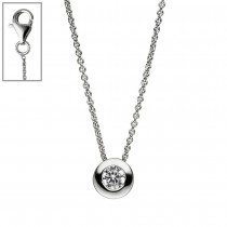 Collier Kette mit Anhänger rund 925 Sterling Silber 1 Zirkonia 42cm Silberkette