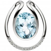 Anhänger 585 Weißgold 13 Diamanten Brillanten 1 Blautopas hellblau blau