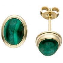 Ohrstecker oval 585 Gelbgold 2 Malachite grün Ohrringe Goldohrringe
