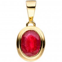 Anhänger oval 585 Gelbgold 1 Rubin rot Goldanhänger Rubinanhänger