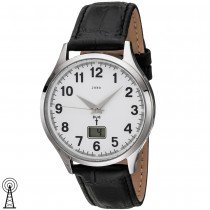 JOBO Herren Armbanduhr Funk Funkuhr Edelstahl Lederband schwarz Herrenuhr Datum